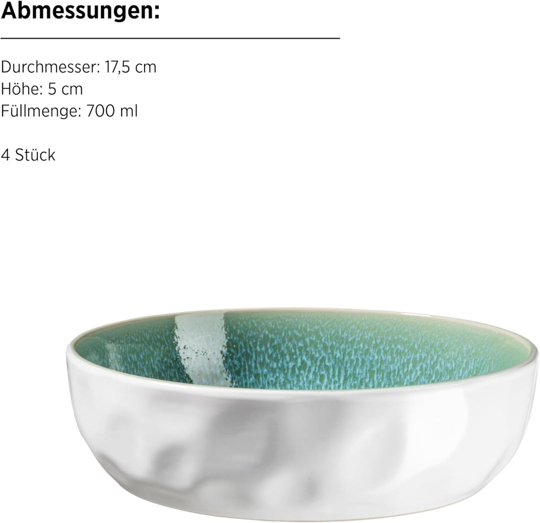 MÄSER Serie Elea, 16-tlg. Kombiservice für 4 Personen im Vintage-Look, türkis, Steinzeug Hellgrün, H