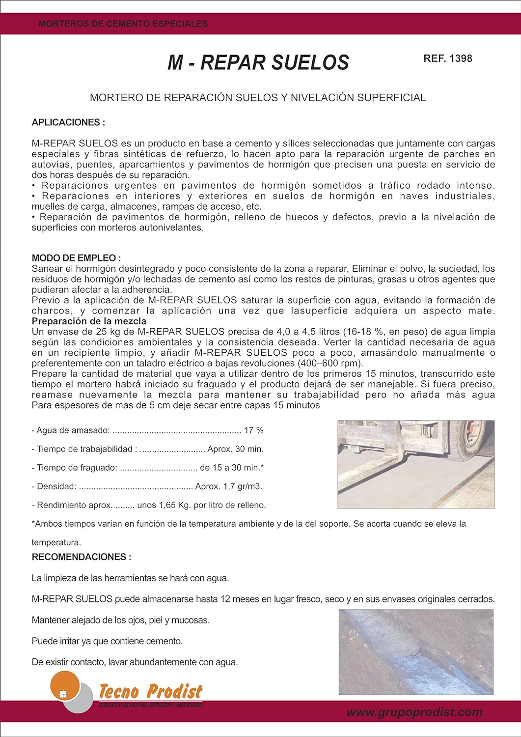 M-REPAR BÖDEN von Tecno Prodist - (10 Kg) Reparaturmörtel für Beton oder Zementböden, auch befahrbar