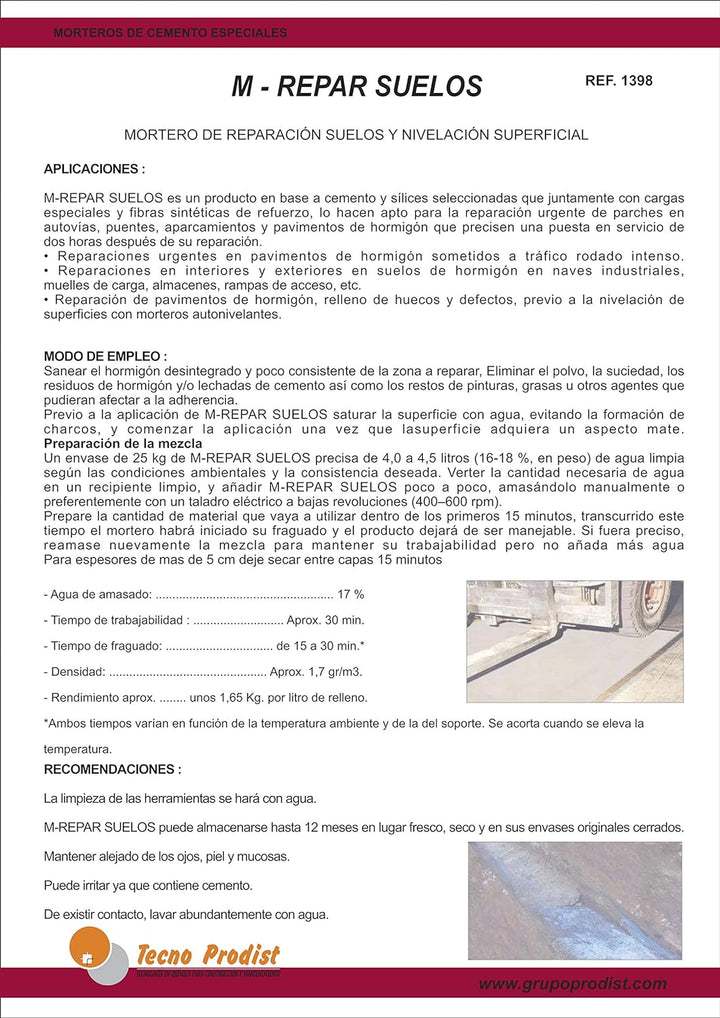 M-REPAR BÖDEN von Tecno Prodist - (10 Kg) Reparaturmörtel für Beton oder Zementböden, auch befahrbar