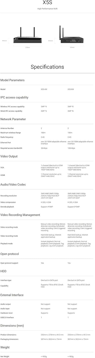 EZVIZ X5S-8W Webcam, USB, Fast Ethernet + WiFi,