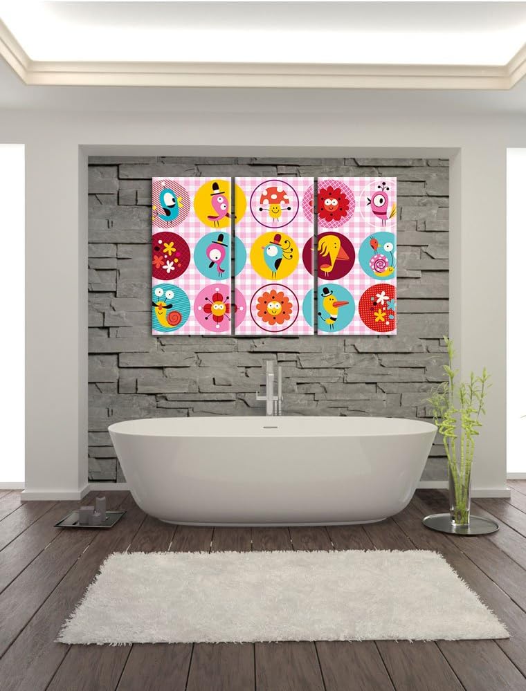 Pixxprint Lustige Tiere und Pflanzen als Leinwandbild/Grösse: 3 Teilig (120x80) cm/Wandbild/Kunstdru