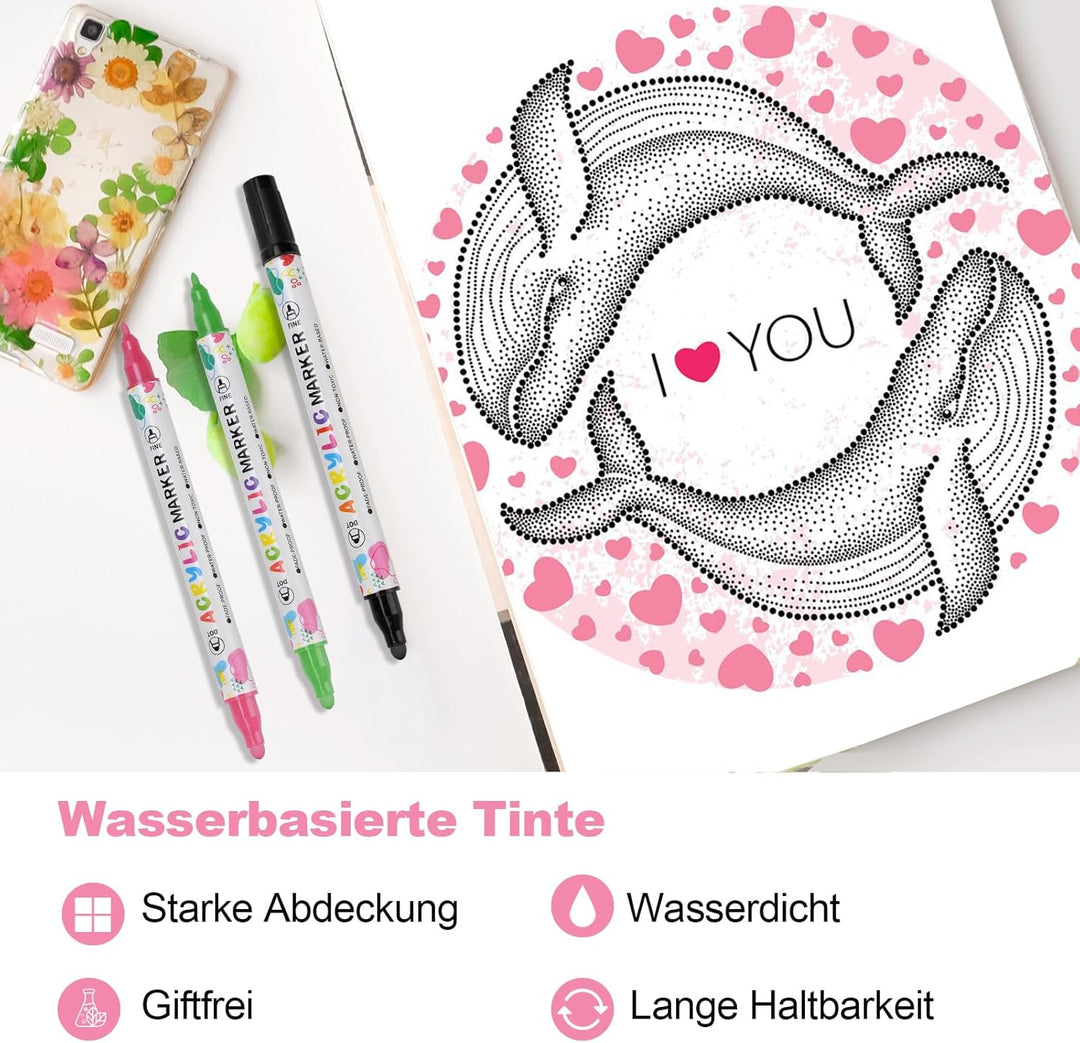 KEMYR 120 Farben Acrylstifte Set mit Doppelspitze, Acrylmarker Wasserfeste für Steine, Holz, Glas &