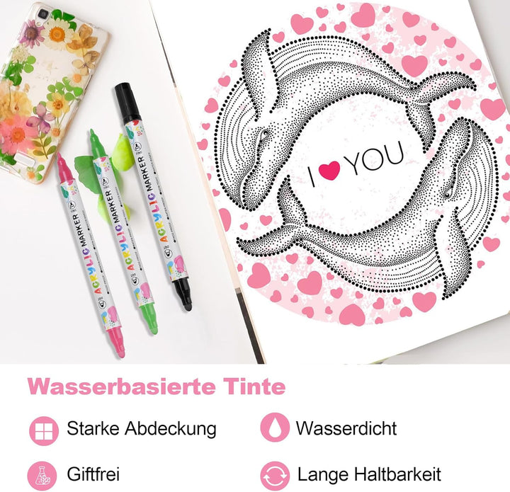 KEMYR 120 Farben Acrylstifte Set mit Doppelspitze, Acrylmarker Wasserfeste für Steine, Holz, Glas &