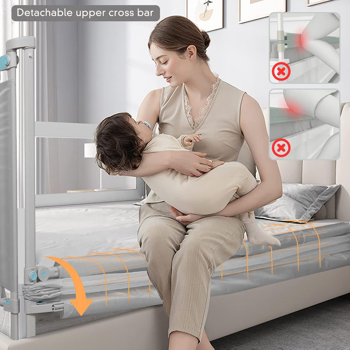 Sinbide Bettgitter Verstellbarer Rausfallschutz für Kinderbett, Babysicherheit, 100cm hoch, Metallra