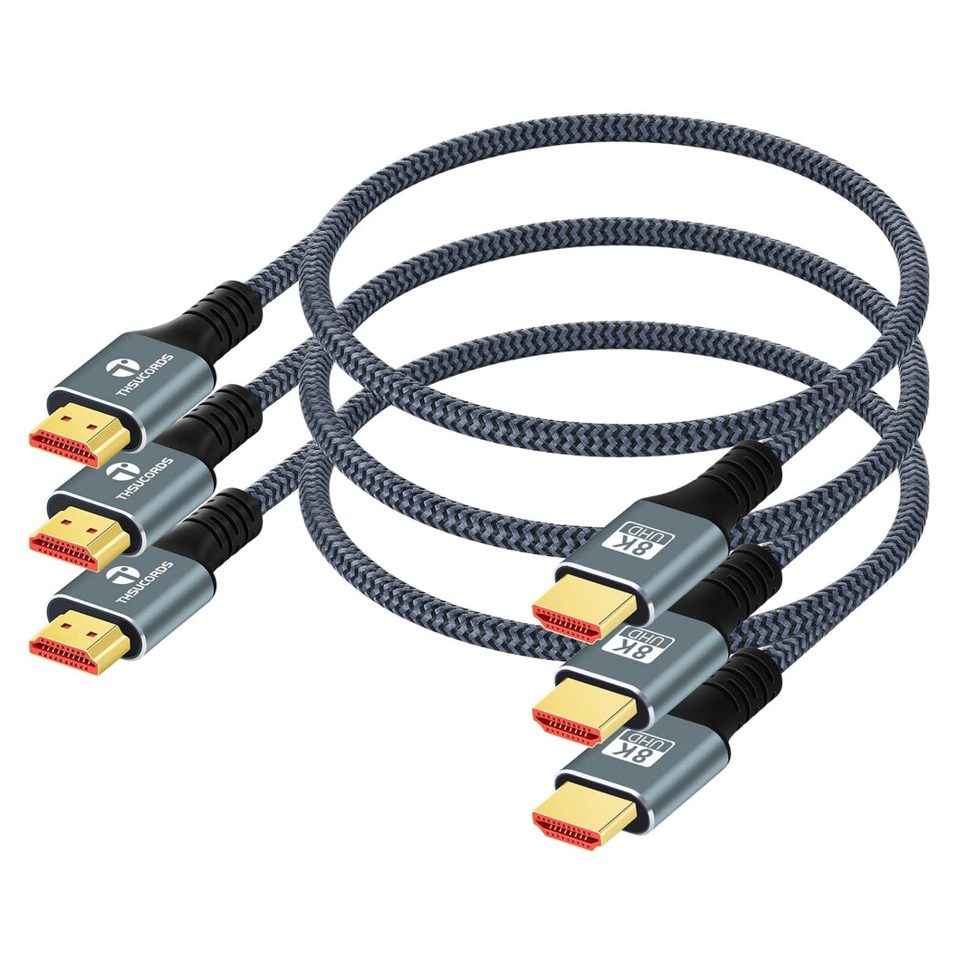 Thsucords 8K 4K HDMI-Kabel, 1M, 3 Stück, geflochtenes Hochgeschwindigkeits-HDMI-zu-HDMI-2.1-Kabel, u