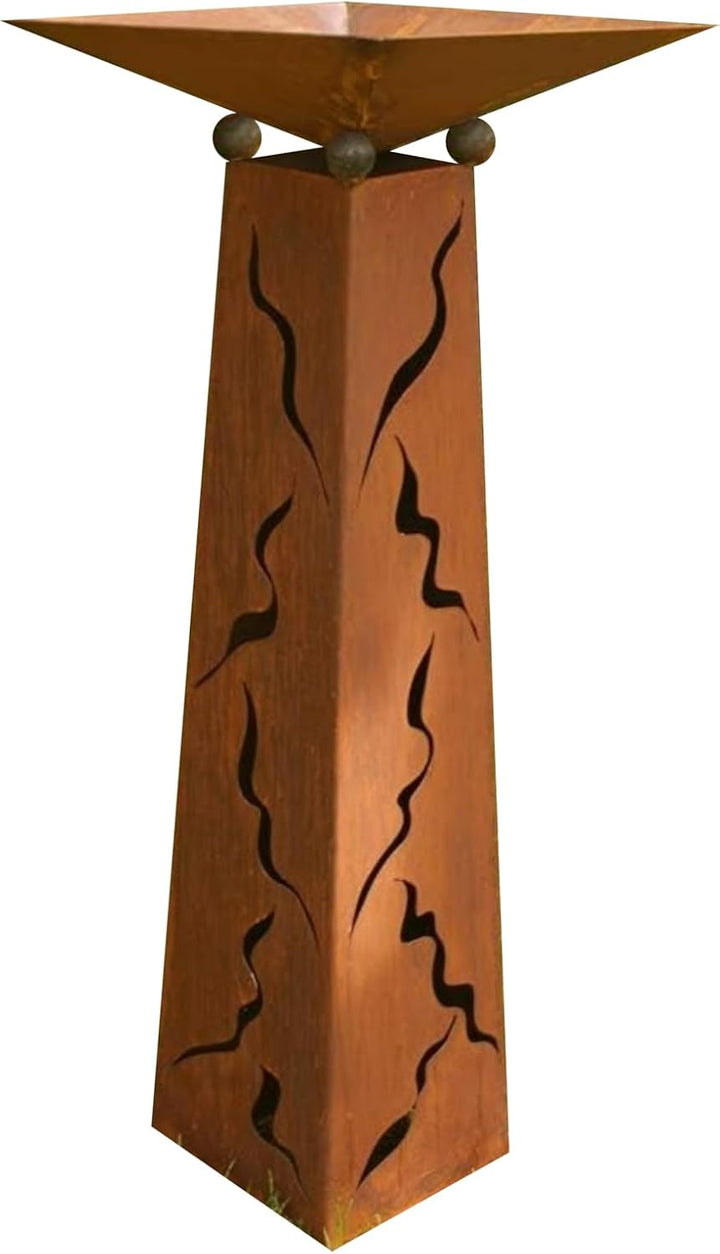 Gartendekoshop24 Rost Säule konisch 100 cm mit Muster und Schale