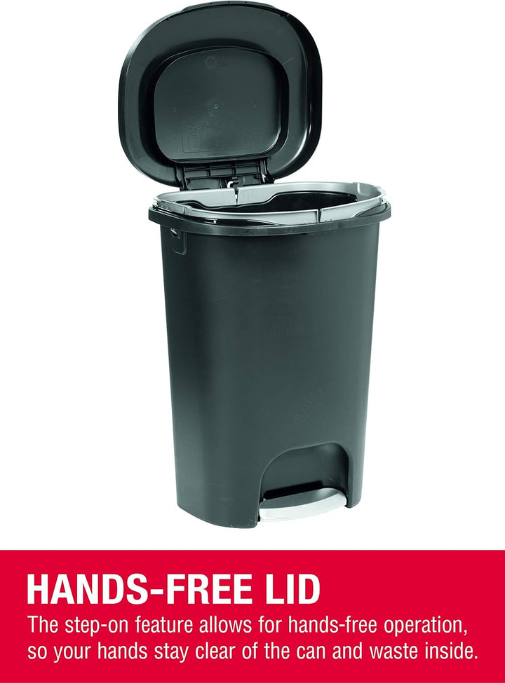 Rubbermaid Classic 13G Mülleimer mit Edelstahlpedal, Schwarz schwarz Premium Step-On, schwarz Premiu