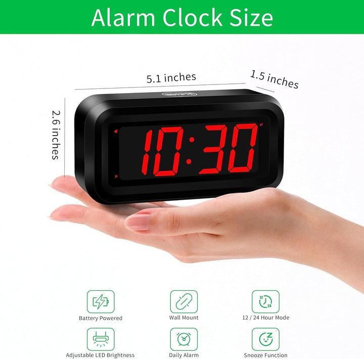 KWANWA Schreibtisch/Nachttisch/Wand Digital LED Alarm Uhr mit Big 3 cm LED Time Display, AA Batterie