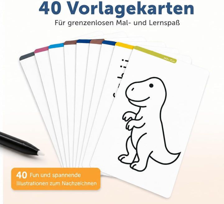 ZAZU Fun LCD Zeichentablet für Kinder – 8,5 Zoll Maltablet mit 40 Vorlagenkarten & Stift, Löschfunkt