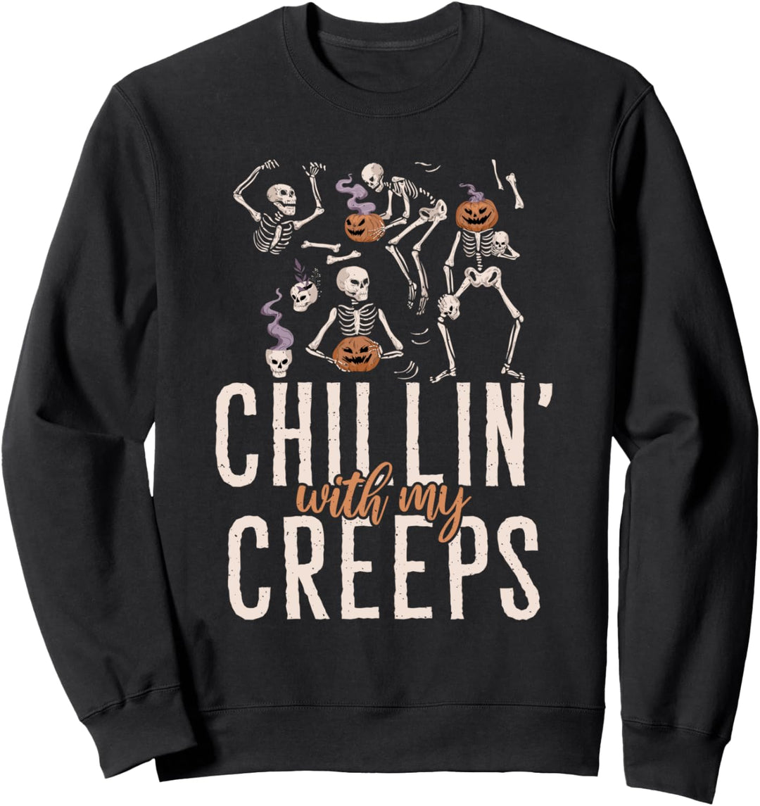 Chillin mit meinem Kriechen Halloween-Skeleton-Skull-Kürbis Sweatshirt