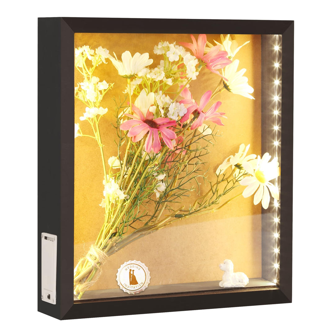 LED Schatten Box Rahmen 28cm x 30cm Wein Korken Halter Vitrine Wand montiert und Tischplatte Holz Me
