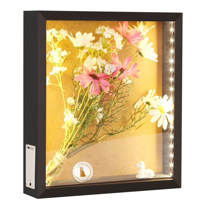 LED Schatten Box Rahmen 28cm x 30cm Wein Korken Halter Vitrine Wand montiert und Tischplatte Holz Me