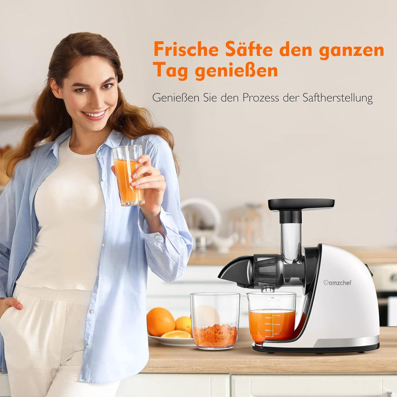 AMZCHEF Entsafter Gemüse und Obst Testsieger - Entsafter Slow Juicer mit Rückwärts-Kau-Funktion - Za