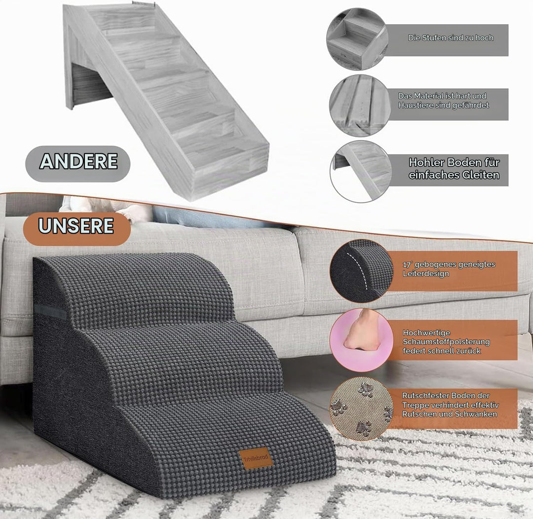 Breiter Hundetreppe 3 Stufen 30cm hoch für Kleine Hunde, Hochdichtem Schaumstoff Haustiertreppe, Was