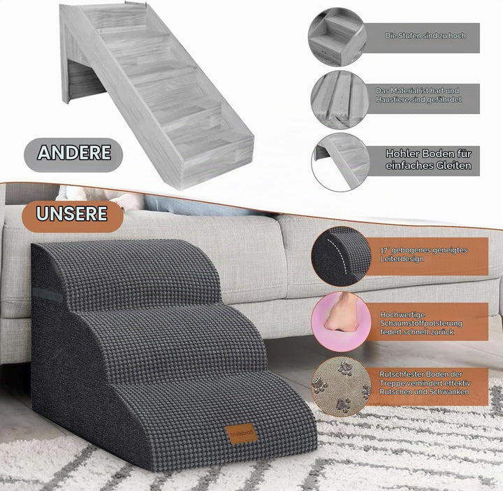 Breiter Hundetreppe 3 Stufen 30cm hoch für Kleine Hunde, Hochdichtem Schaumstoff Haustiertreppe, Was