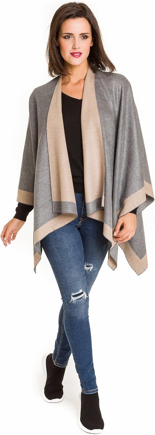 MELIFLUOS DESIGNED IN SPAIN Damen Schal Wrap Poncho Ruana Cape Cardigan Pullover Open Front für Früh