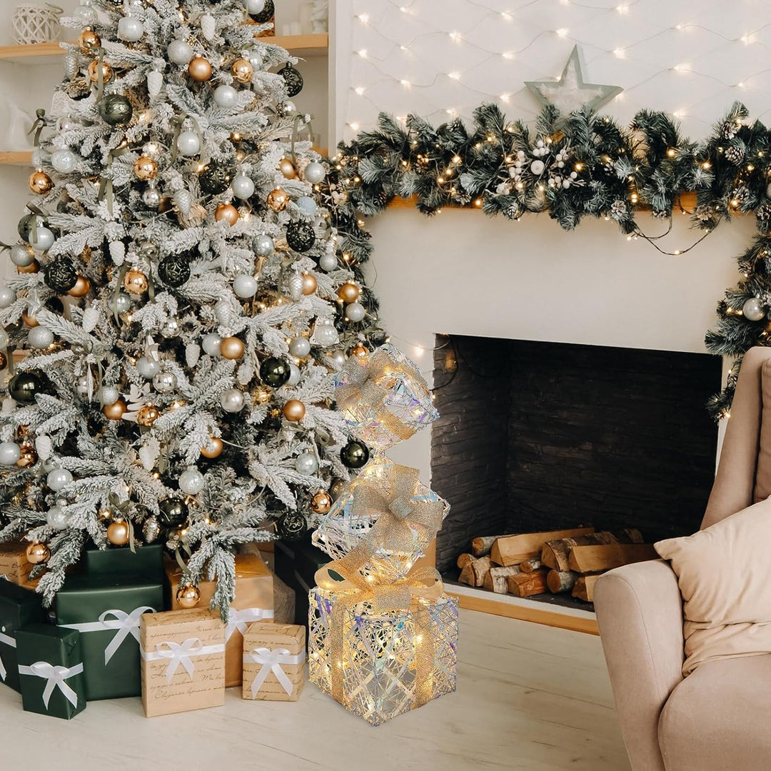CCLIFE LED Geschenkbox 3er, Netzstecker Weihnachten Weihnachtenbox Beleuchtete Lichterkette Weihnach