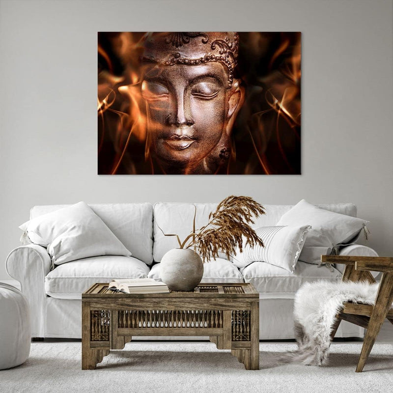 Bilder auf Leinwand 100x70cm Leinwandbild Buddha Statue Geheimnis Gross Wanddeko Bild Schlafzimmer K