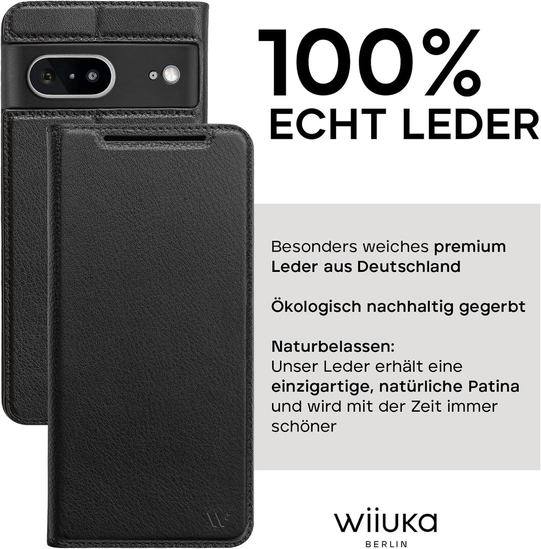 WIIUKA Hülle für Google Pixel 7, Leder aus Deutschland, mit Kartenfach, extra Dünn, Handyhülle mit S