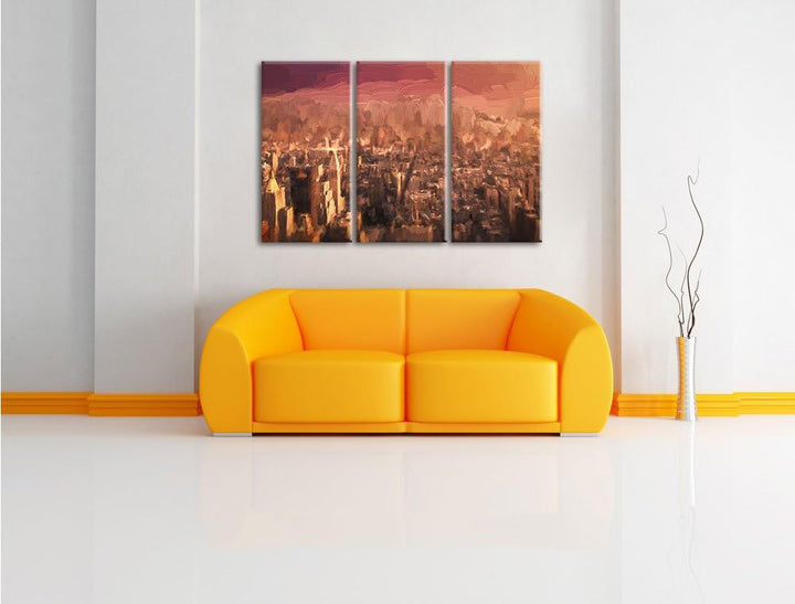 Pixxprint New York City bei Sonnenuntergang / 3-Teilig/Gesamtmass 120cm Leinwandbild bespannt auf Ho