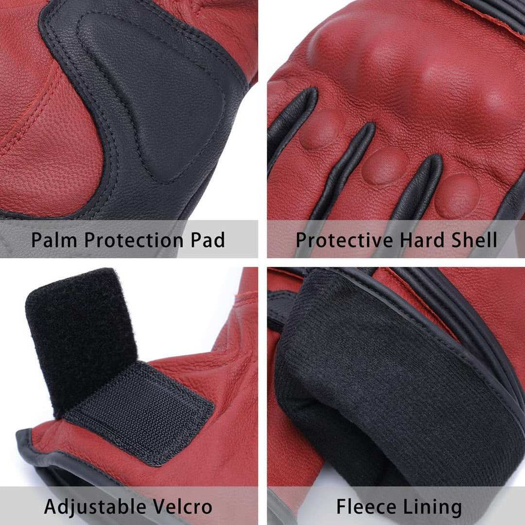 Harssidanzar Herren Winter Motorradhandschuhe,echtes Leder Vollfinger Touchscreen Thermisch gefütter