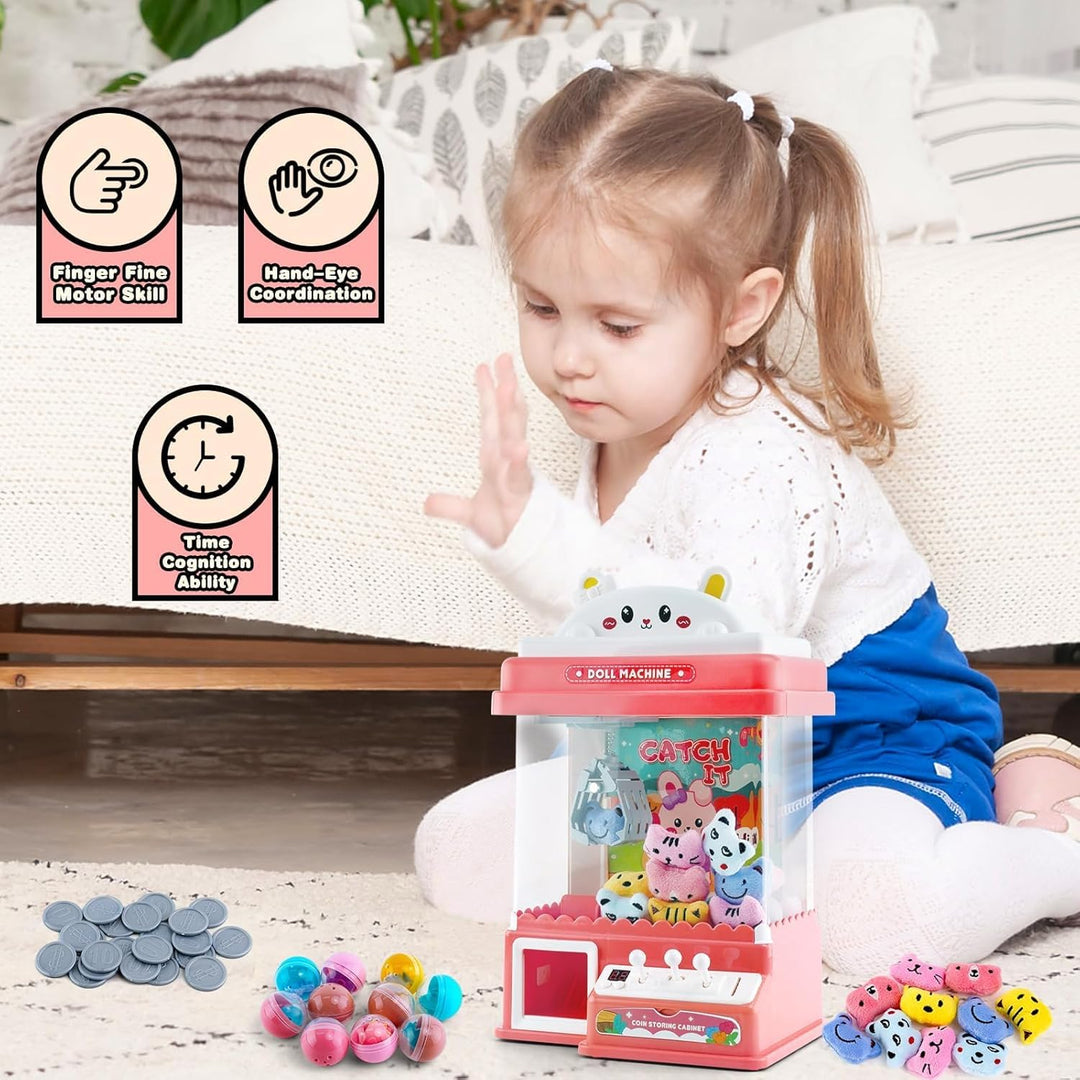 Mini Greifmaschine Candy Doll Gachapon Grabber Süssigkeiten Greifautomat mit 10 Puppen 20 Münzschieb