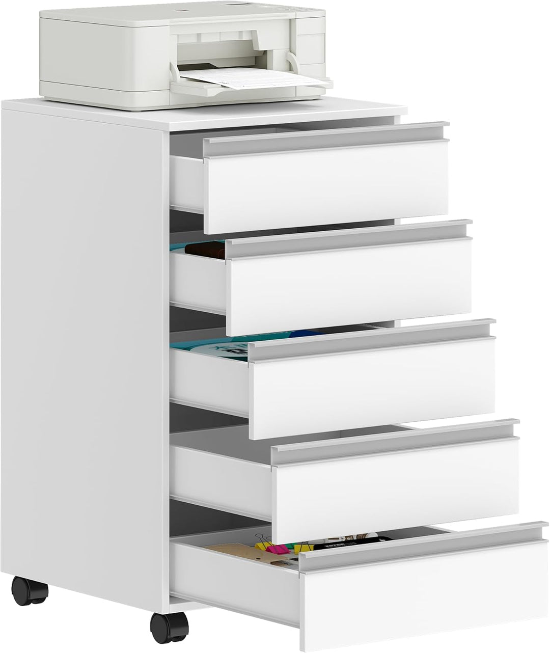 Hzuaneri Rollcontainer, mobiler Aktenschrank, Schubladenschrank mit 5 Schubladen, Lagerschrank für B