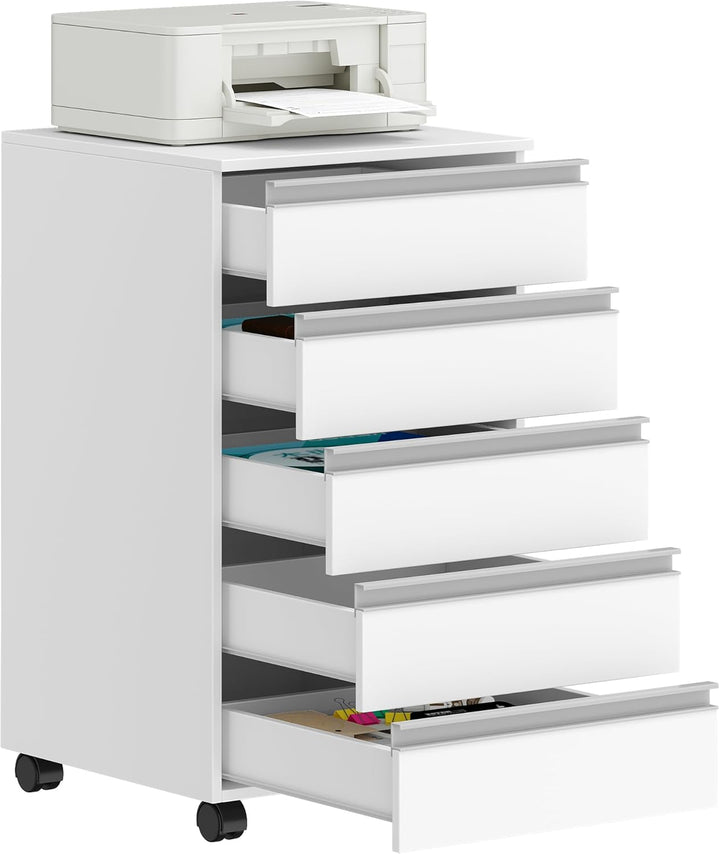 Hzuaneri Rollcontainer, mobiler Aktenschrank, Schubladenschrank mit 5 Schubladen, Lagerschrank für B