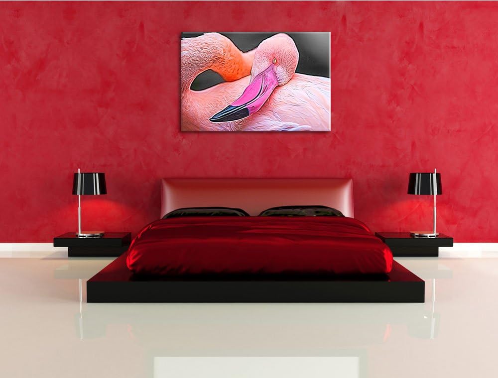 eleganter Flamingo schwarz/weiss Deluxe Format: 100x70 cm auf Leinwand, XXL riesige Bilder fertig ge