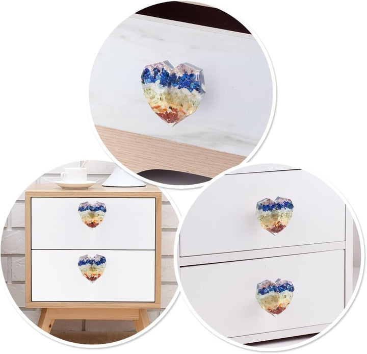 mookaitedecor 2 Stück Chakra Schubladen Knöpfe, Herzform Stein Kristall Schrankknöpfe und Griffe für