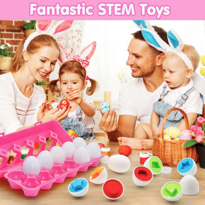 Passende Eier Montessori Spielzeug ab 1 Jahr, 12 Pcs Eier Spielzeuge Farbe und Form Erkennung Sorter