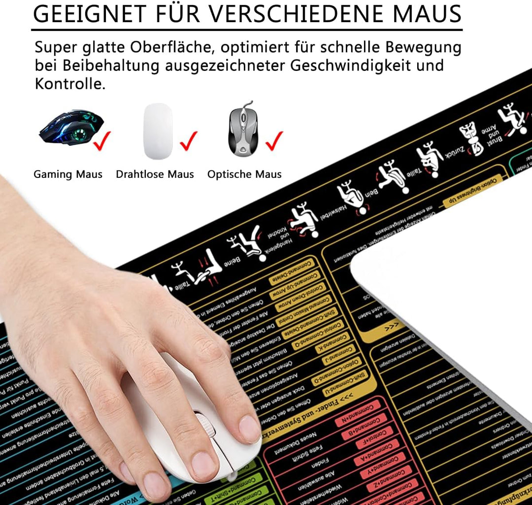 Mac Mauspad Deutsch Schreibtischunterlage Shortcuts 80x30x0.3cm Gross Gaming Mousepad XL Desk Pad (M