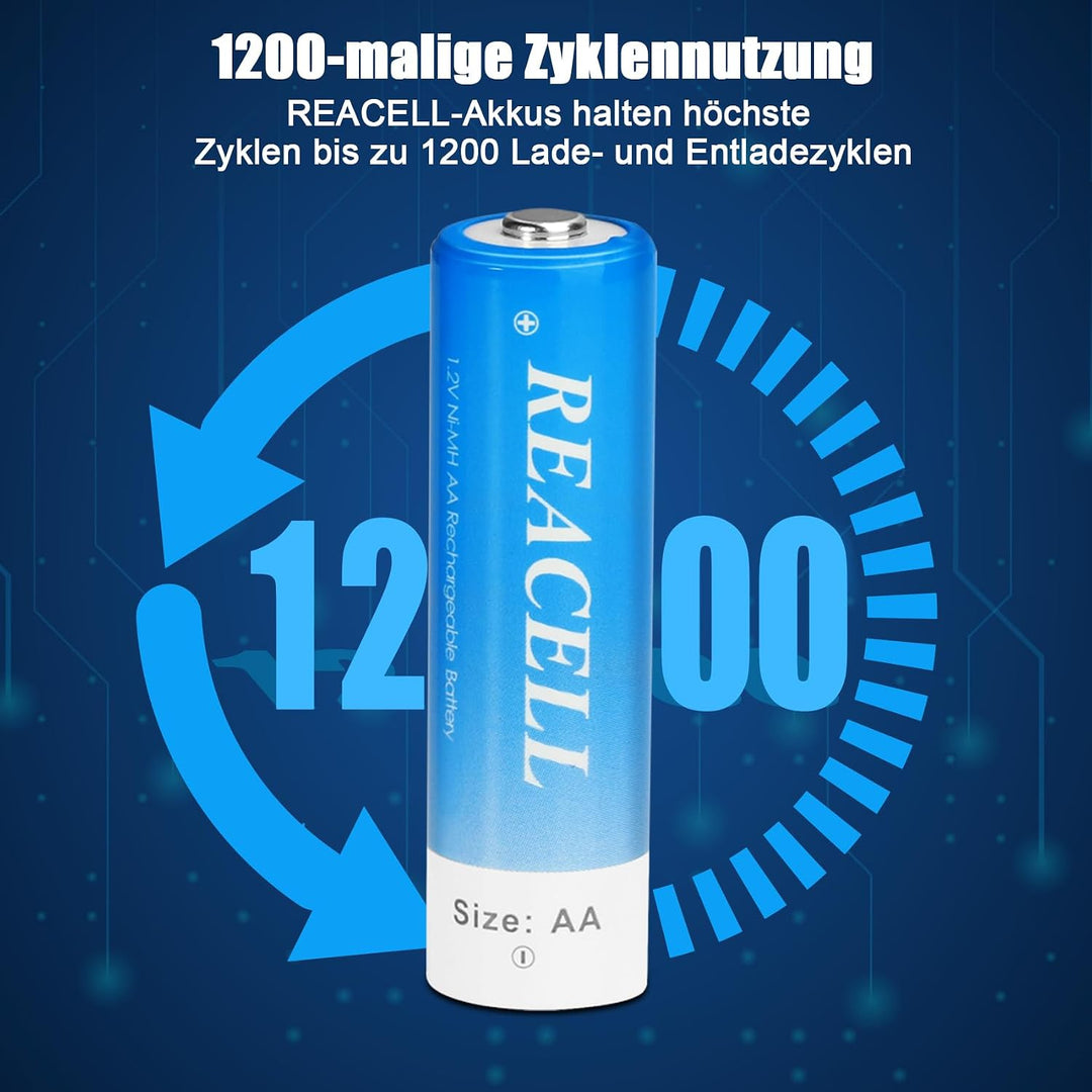 REACELL AA Akku Batterien 2800mAh Wiederaufladbar 16 Stück Mignon AA NI-MH 1,2V Akkubatterien gering