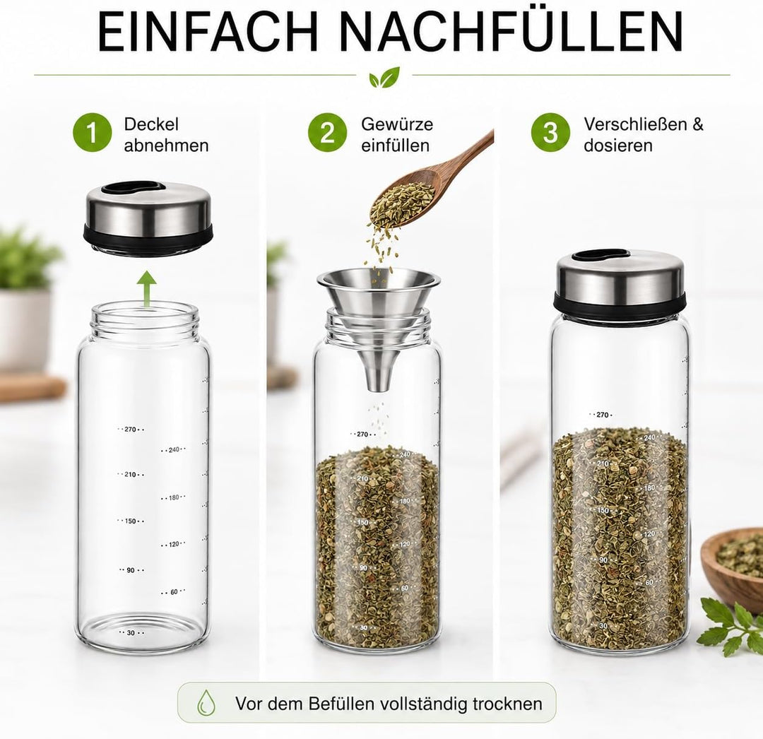 DOITOOL Gewürzgläser - 1 Stück 300 ml Runden Gewürzdosen - Gewürzstreuer Glas Gewürzbehälter , Drehb