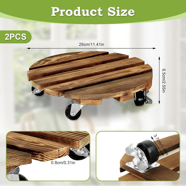 2 Stück Pflanzenroller Rund Holz Rollbrett Pflanzen 360° Drehbar Blumentopf Untersetzer mit Rollen B