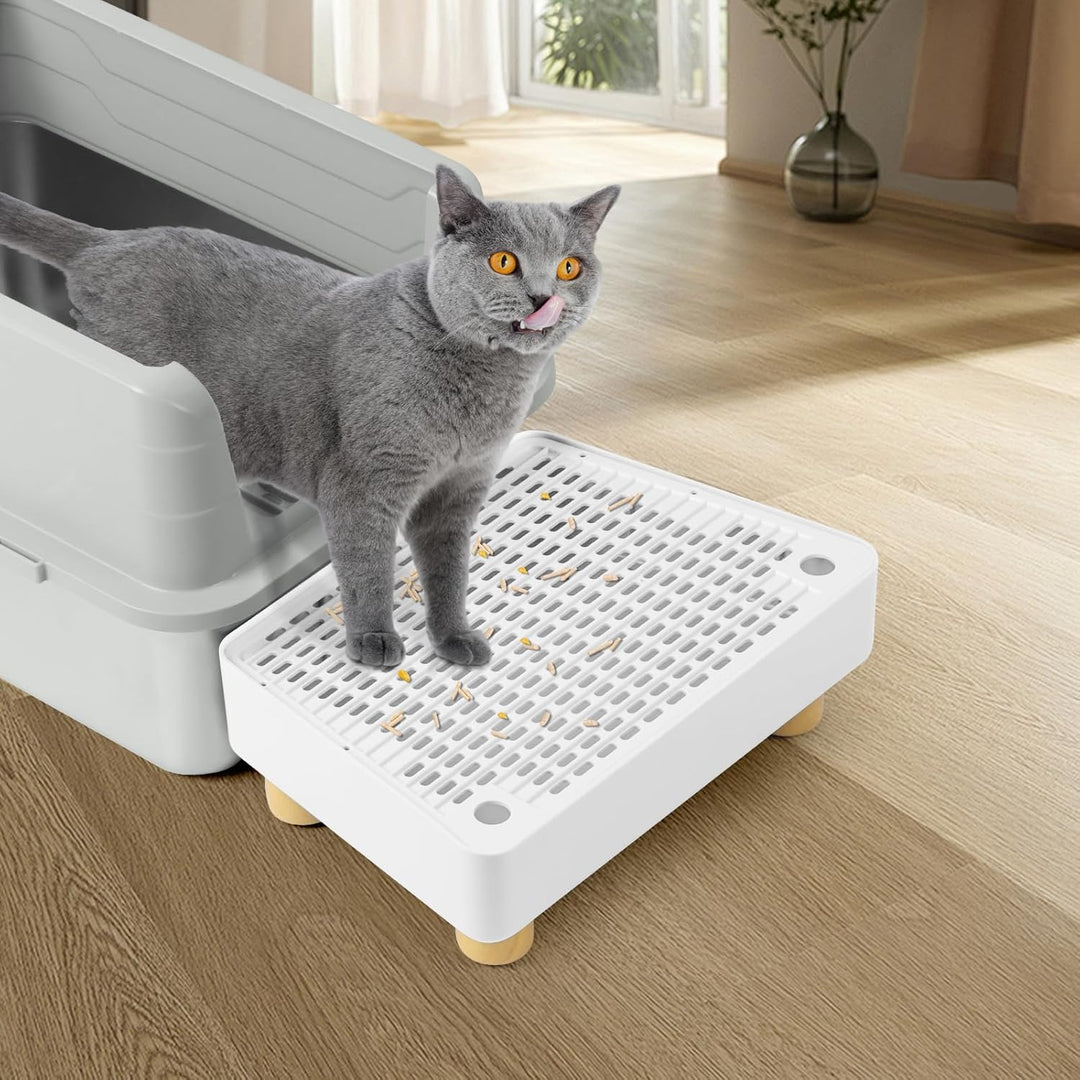 Katzentoilettenrampe, Katzen Treppen & Stufen mit Holzfüsse Filterfunktion, leicht zu reinigender Ti