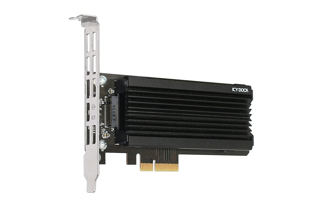 ICY DOCK EZConvert EX Pro MB987M2P-1B nimmt eine M.2 NVMe PCIe SSD bis 110mm Länge in einem PCIe 4.0