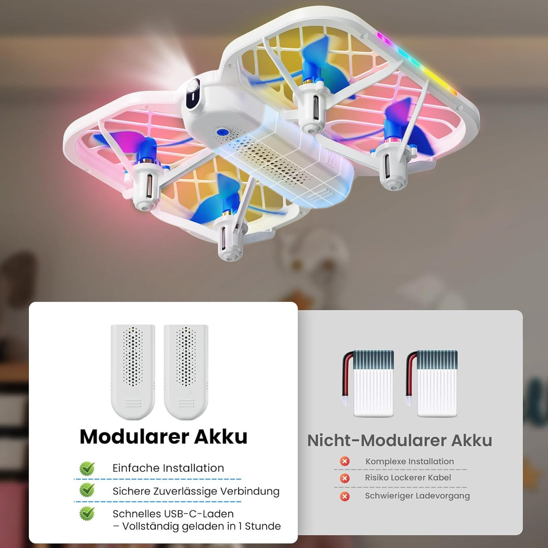 Mini Drohne für Kinder, HOFMOC Mini Drohne mit 5 LED-Leuchten, 3D-Flip, One-Key Start/Landung, Headl