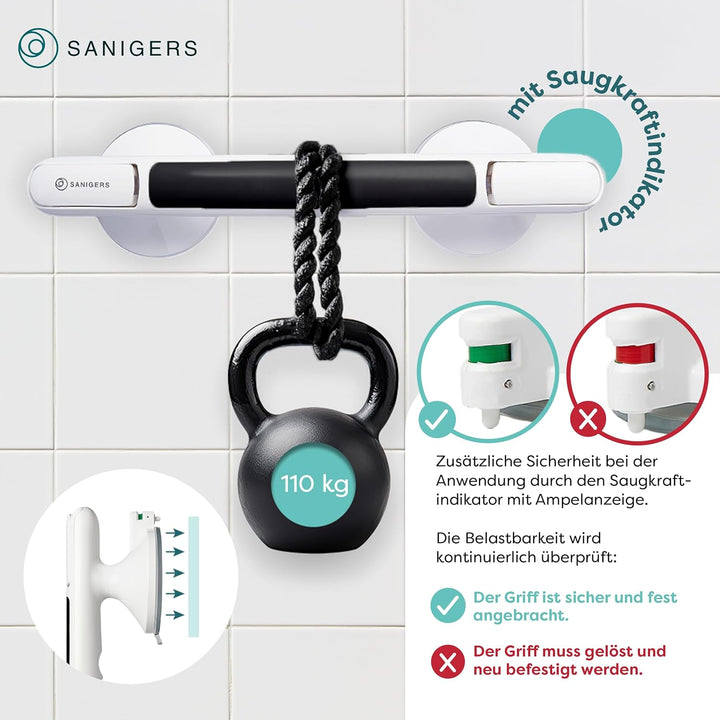 Haltegriff mit Saugnapf I EXTRA STARKER HALT 110 KG I 33 CM Haltegriff Dusche ohne Bohren, Haltegrif