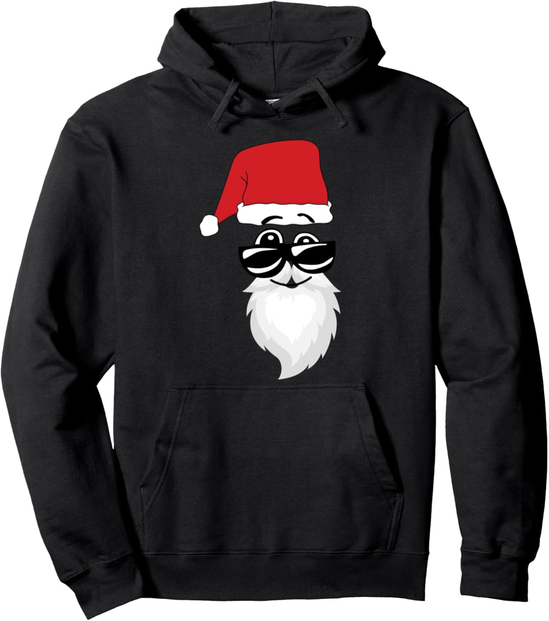 Weihnachtsmann Sonnenbrille Bart Mütze Santa Nikolaus Pullover Hoodie