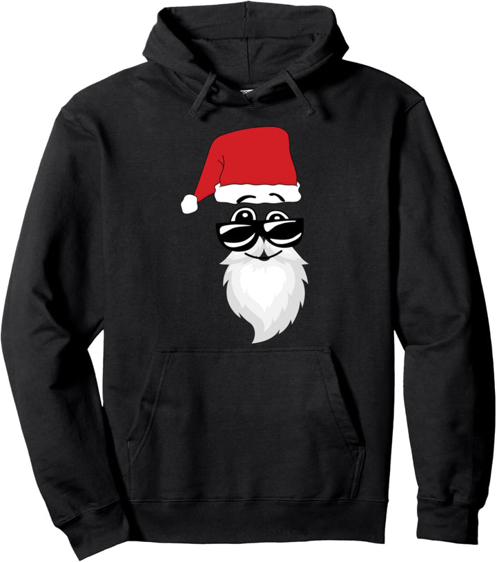 Weihnachtsmann Sonnenbrille Bart Mütze Santa Nikolaus Pullover Hoodie