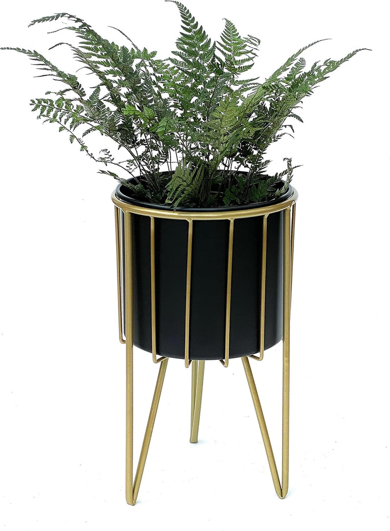 DanDiBo Blumenhocker mit Topf Metall Gold Schwarz Rund M 40 cm Blumenständer 96039 Blumensäule Moder