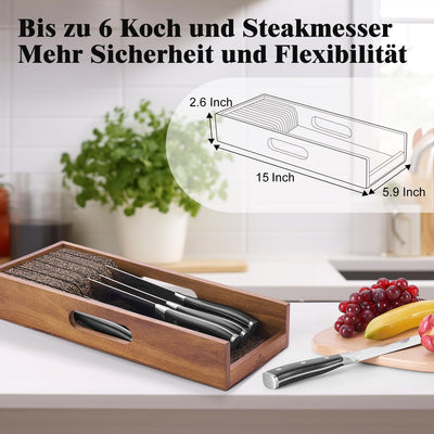 Enoking Messerblock Schublade, Messerhalter Schublade mit Kork-Trennwänden, Messer Organizer Schubla