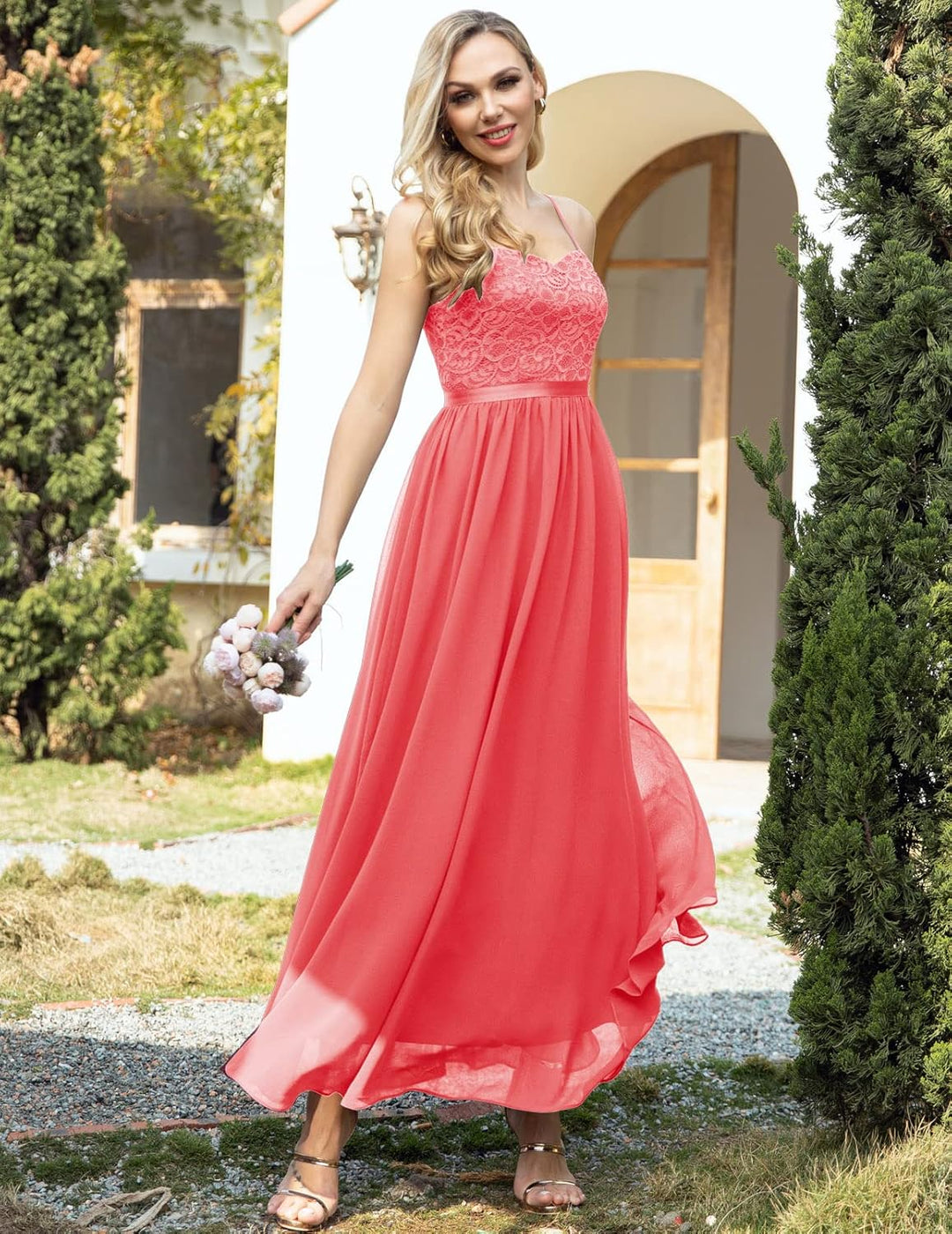 DRESSTELLS Damen Abendkleider Elegant für Hochzeit Brautjungfernkleider Lang Chiffon Brautjungfernkl