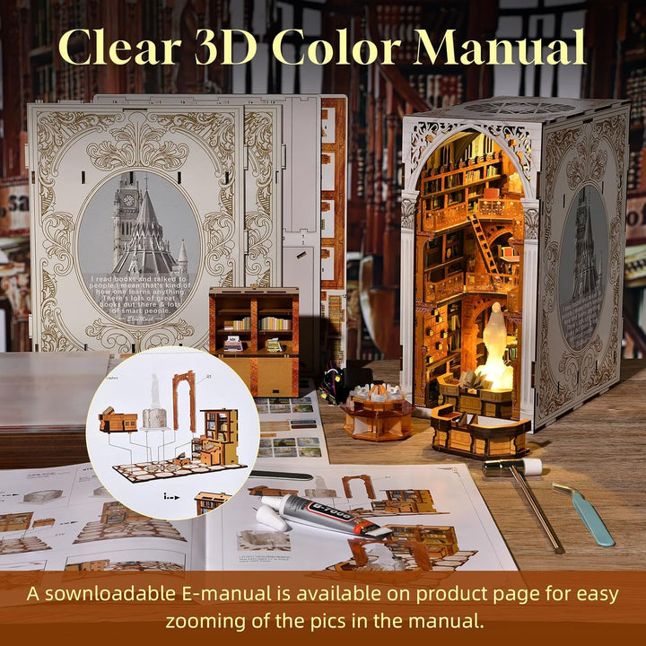 MiniCity Book Nook Kit, DIY Miniatur Puppenhaus Booknook Kit, 3D Holz Puzzle Buchstütze Bücherregal