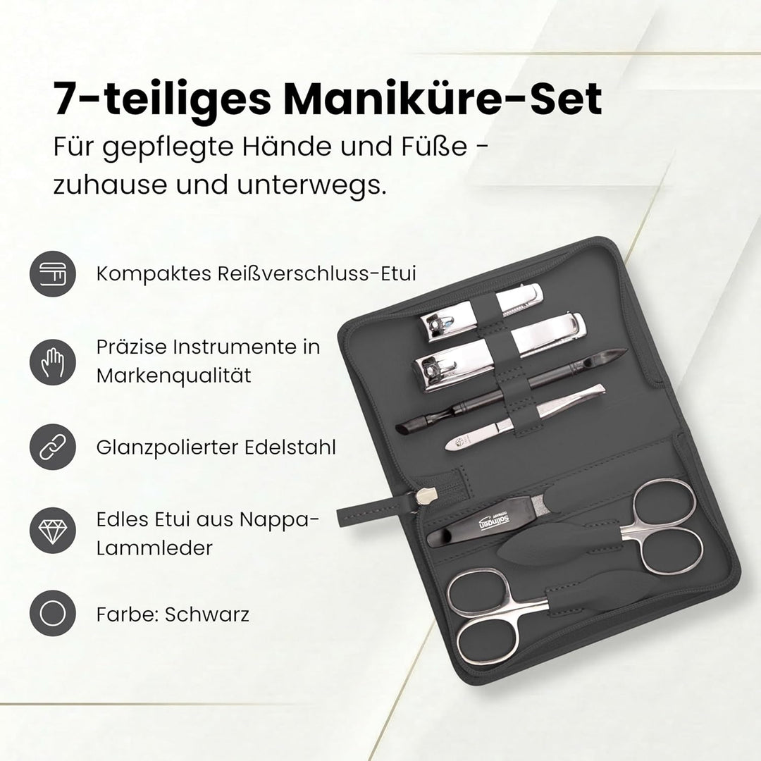 Maniküre Set 7-teilig – Reissverschluss-Etui mit Instrumenten aus Edelstahl & Karbonstahl – Maniküre