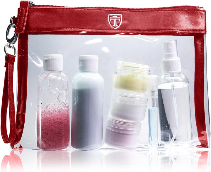 TRAVANDO Kulturbeutel durchsichtig 100ml 1l Kosmetiktasche transparent Kulturtasche Flüssigkeiten Re