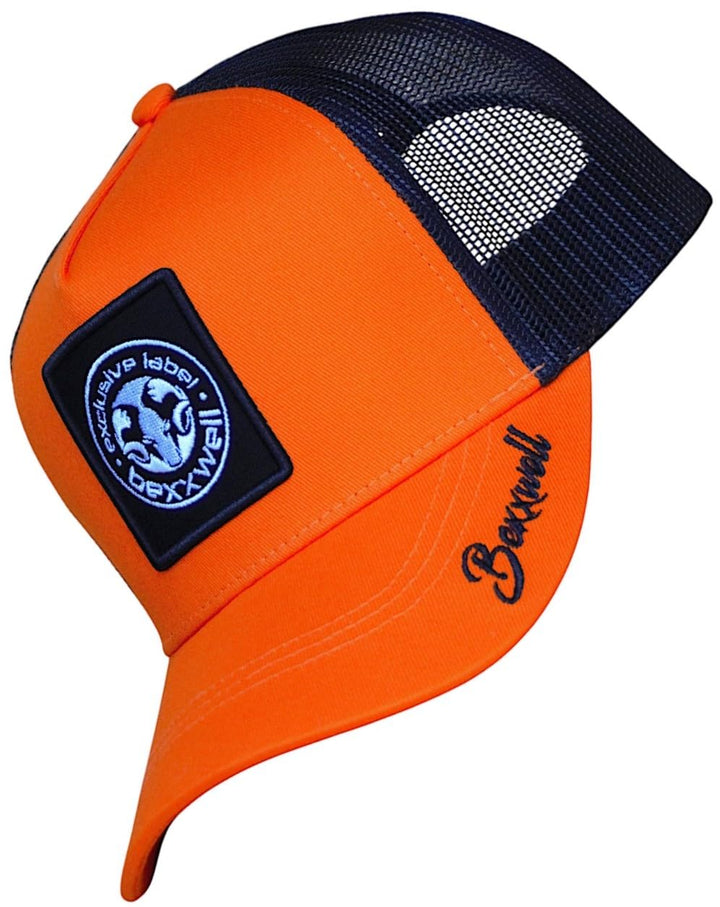 Bexxwell Trucker Cap orange/schwarz mit Logo-Patch (optimale Passform, Kappe, Black, Truckercap, Log
