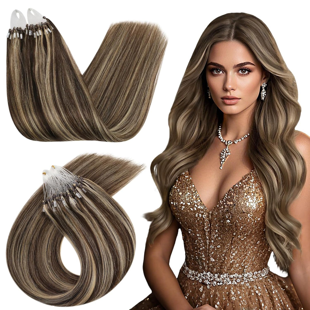 Ugeat 60cm Micro Loop Extensions Echthaar Echte Haarverlängerung Bonding 1g/Strähnen*50Strähnen Cold
