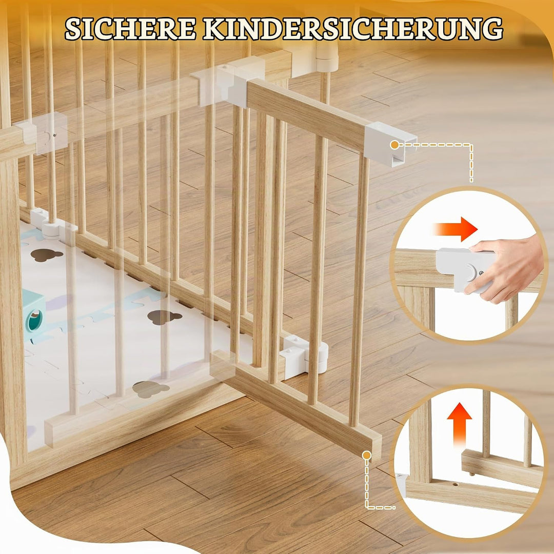 MSFE Laufstall Baby Faltbar Holz,8 Paneele Wooden Baby Playpen Verstellbare Multi-Shape &amp; Grösse mit